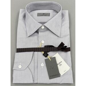 Canali Shirt Mens 16 34/35 Purple Geometric Modern Fit Dress Italy 41 NEW